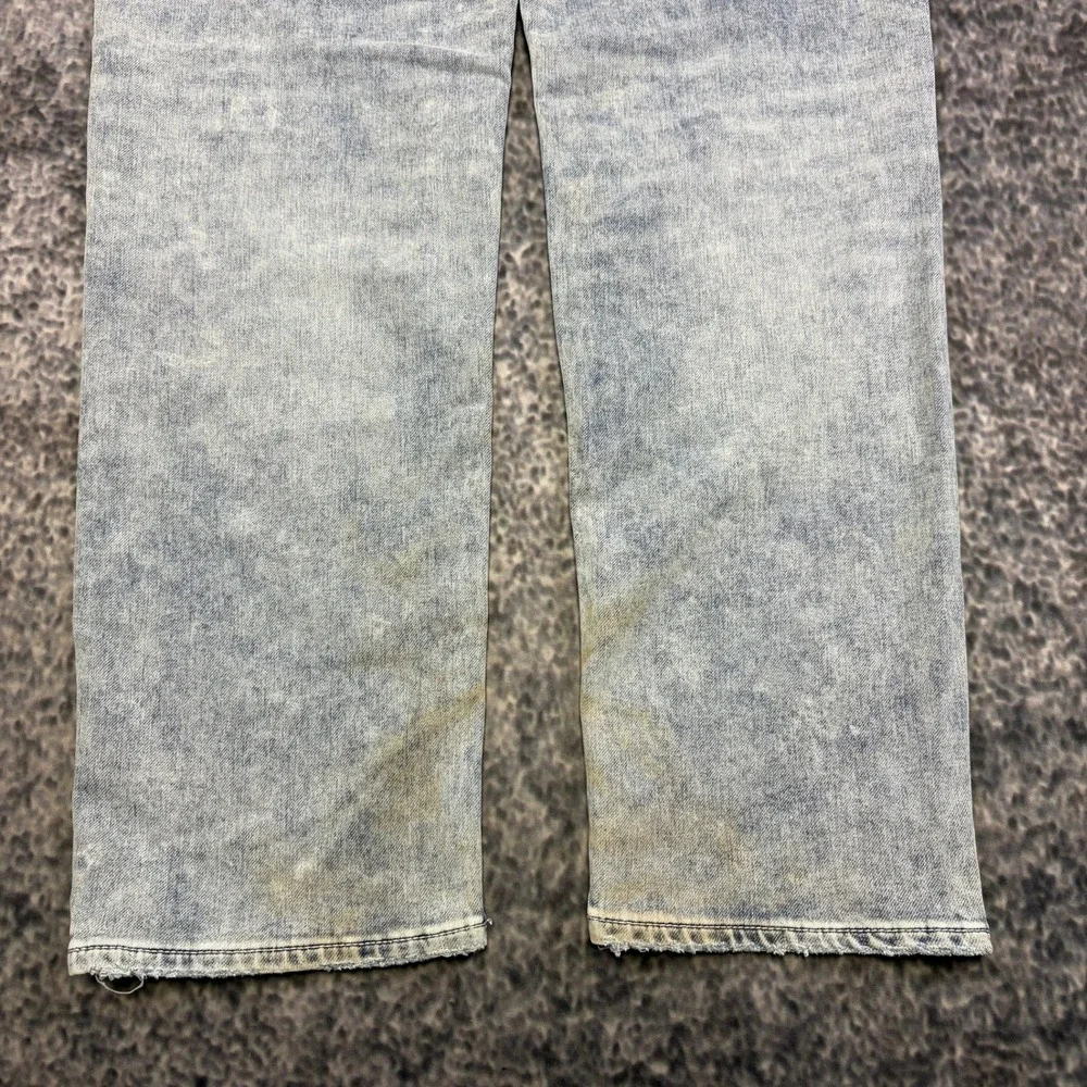 True Religion Ricky Jeans Relaxed Straight 42x33 Acid Wash Blue Flap Pockets